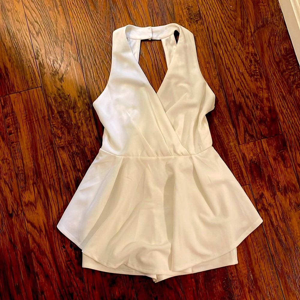White halter low back romper